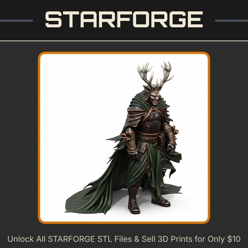 28mm Antlered Warrior Cloak Armor Sword Stag Helmet Regal Stance StarForge Kits 3D Print STL File