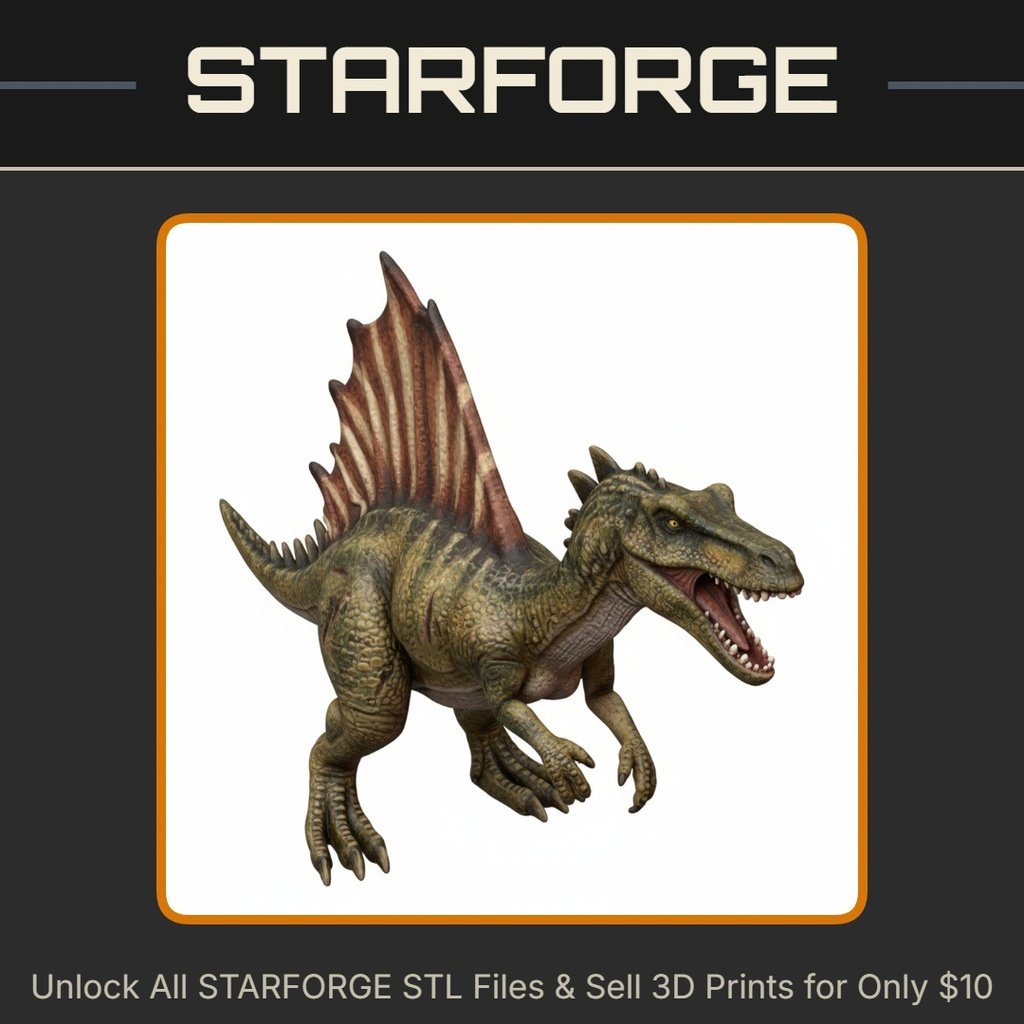 28mm Spinosaurus Roaring Pose Sail Back Claws Open Mouth StarForge Kits 3D Print STL File