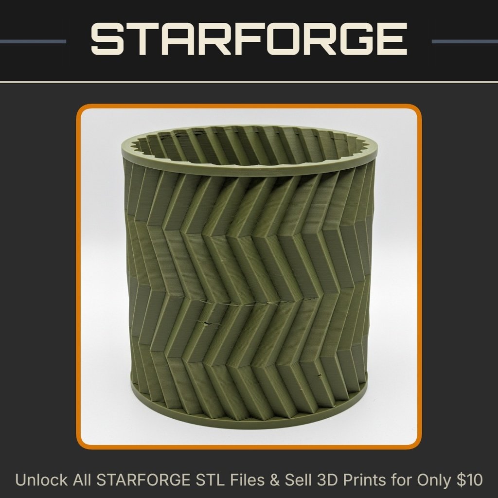 Modern Cylinder Planter with Simple Zig Zag Design Vase Mode StarForge Kits 3D Print STL File