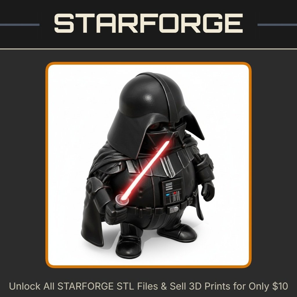 Chubby Dark Lord Parody Figurine with Cape and Saber StarForge Kits 3D Print STL File
