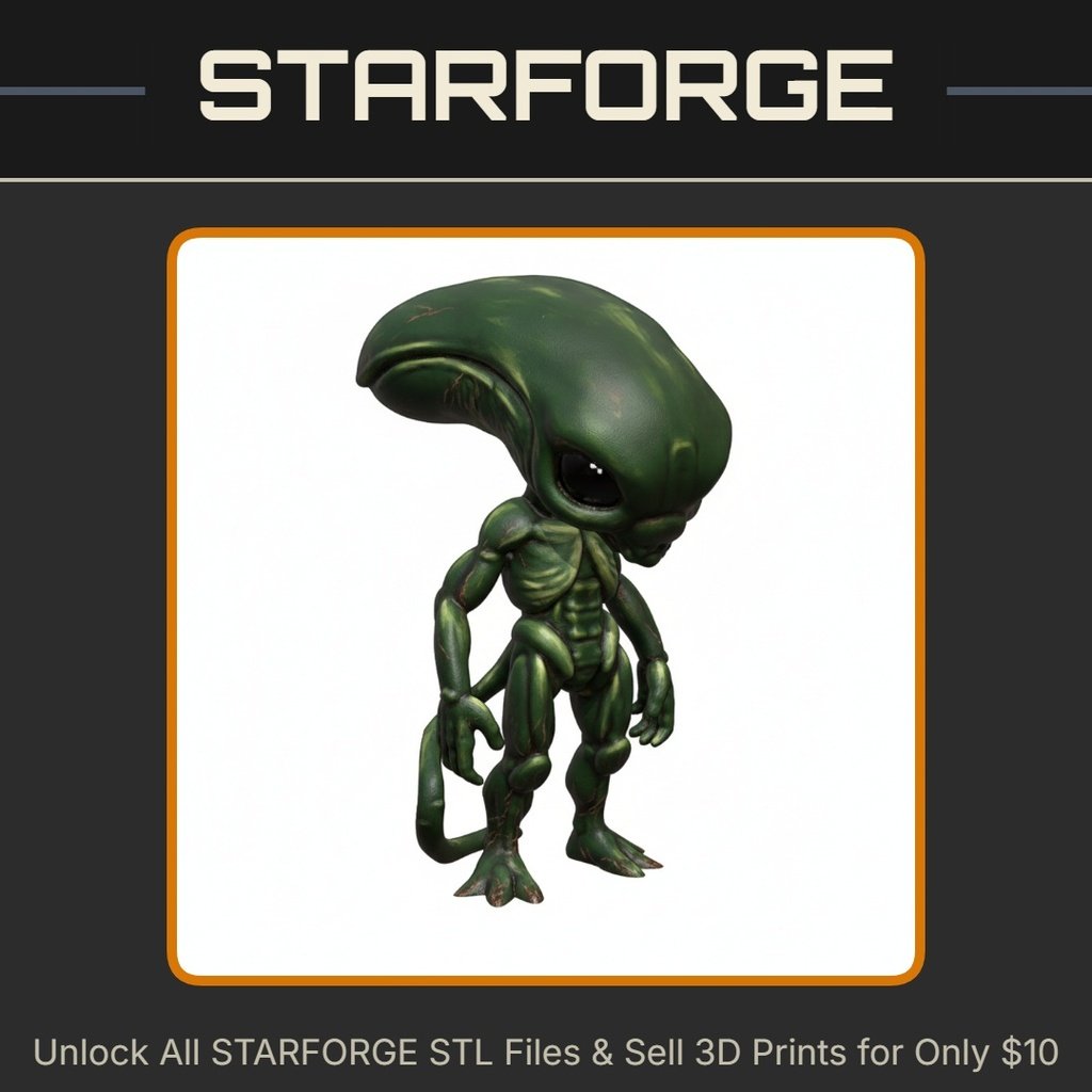 Cute Alien Creature with Large Head and Tail Anime Style StarForge Kits 3D Print STL File