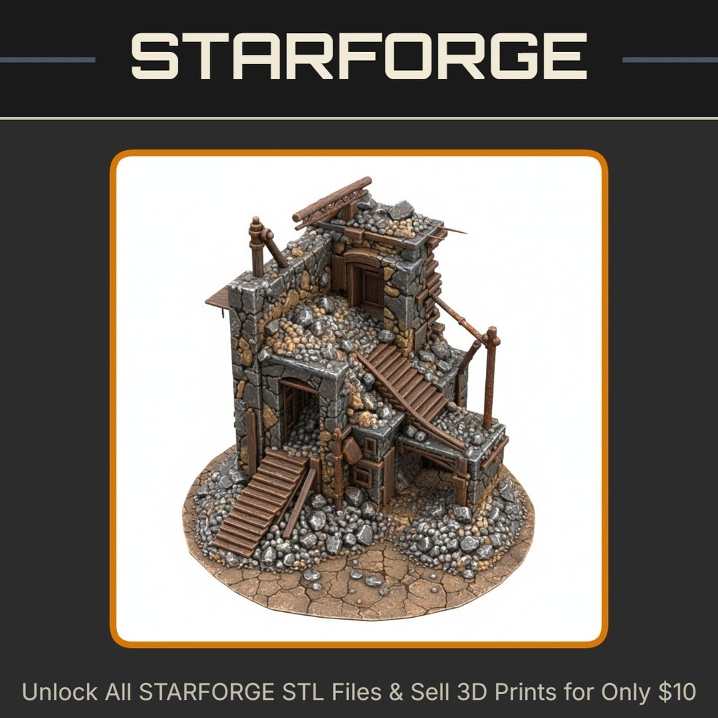 28mm WW2 WW1 Ruined Building Rubble Stairs Debris Structure StarForge Kits 3D Print STL File