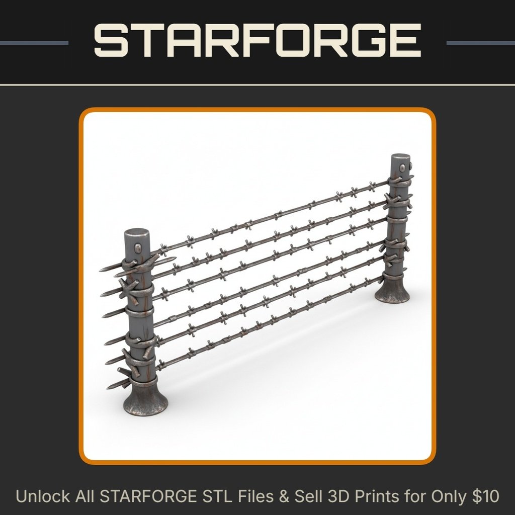 28mm WW2 WW1 Barbed Wire Fence Post Defense Fortification StarForge Kits 3D Print STL File