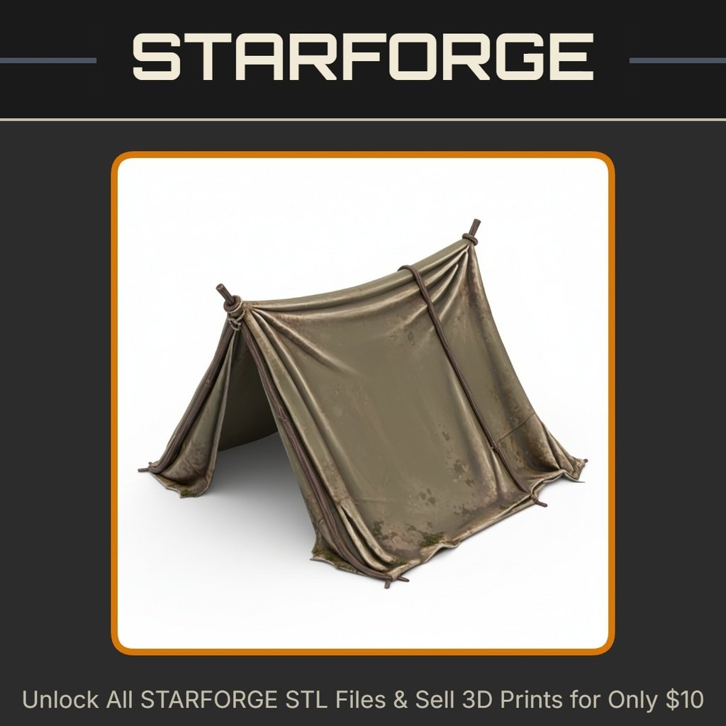 28mm WW2 Military Canvas Tent Shelter Realistic Historical Model StarForge Kits 3D Print STL File