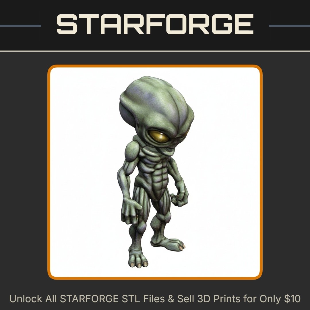 28mm Muscular Alien Creature with Enlarged Head and Detailed Features StarForge Kits 3D Print STL File