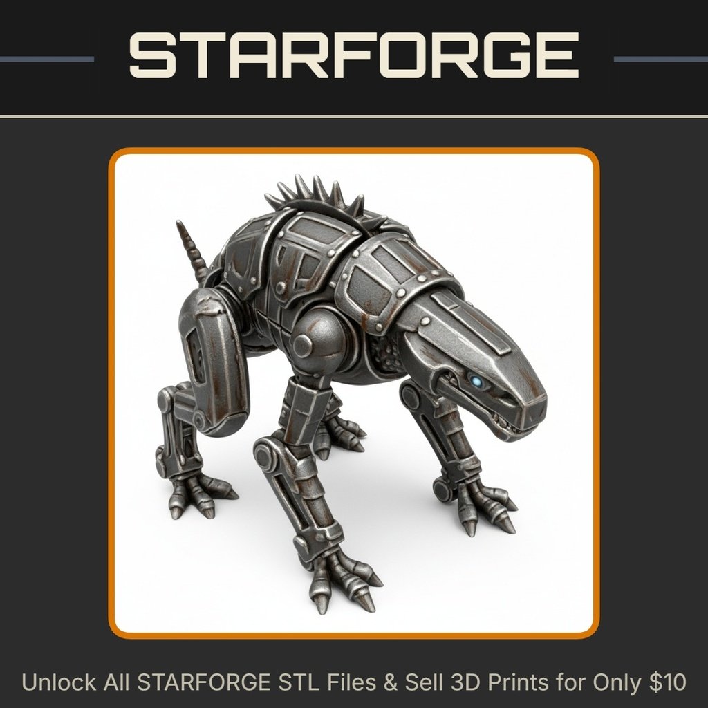 28mm Mechanical Reptilian Creature with Spiked Armor and Robotic Limbs StarForge Kits 3D Print STL File