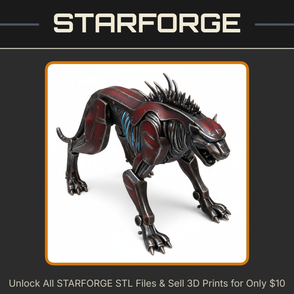 28mm Futuristic Robotic Liger with Spiked Mane and Mechanical Limbs StarForge Kits 3D Print STL File