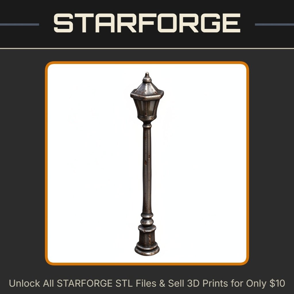 28mm Victorian Style Street Lamp Post Urban Terrain Element StarForge Kits 3D Print STL File