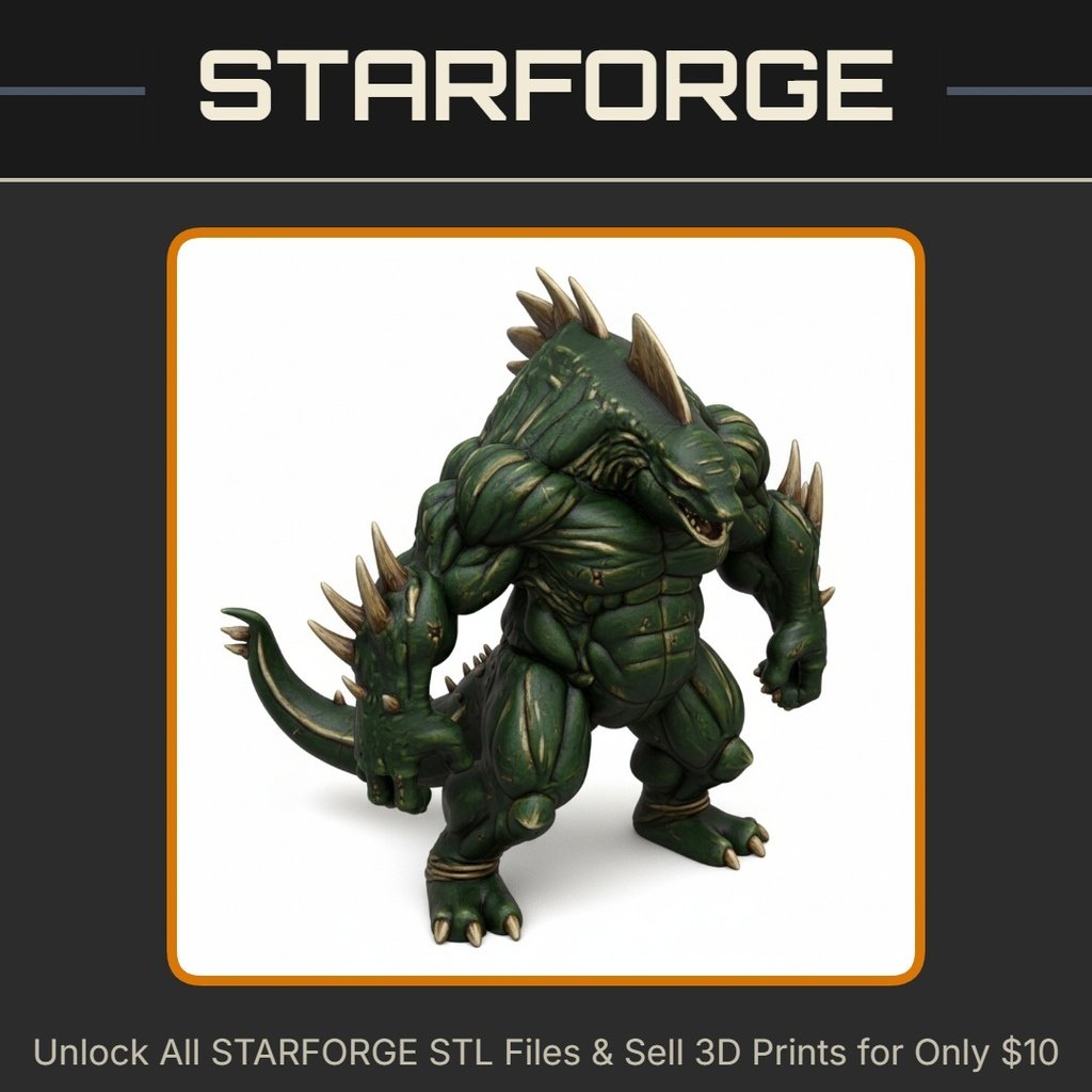 28mm Shark-Like Humanoid Creature Muscular Spiked Tail Fantasy Monster Design StarForge Kits 3D Print STL File