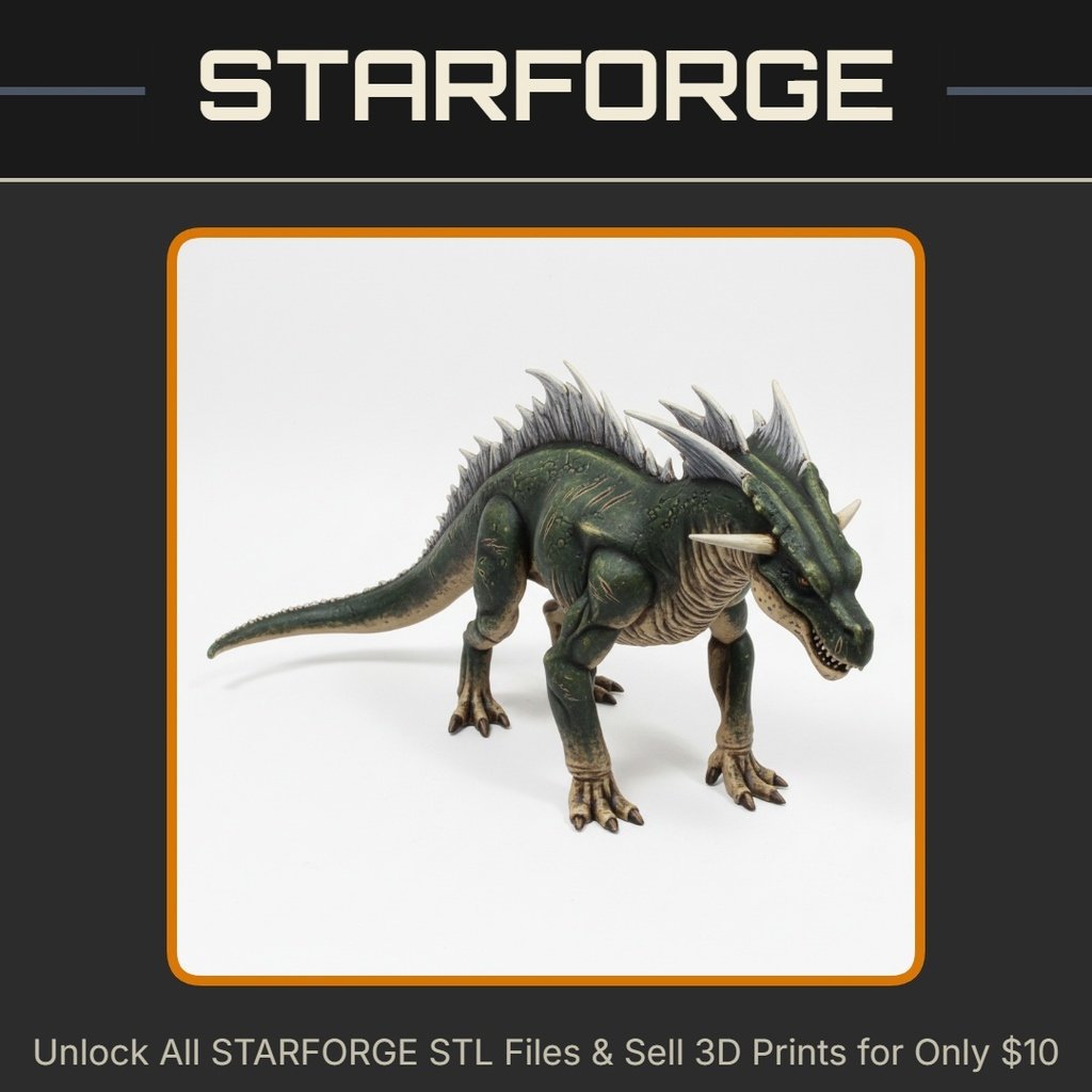 28mm Ancient Fantasy Dragon Creature With Spiked Back and Horns StarForge Kits 3D Print STL File