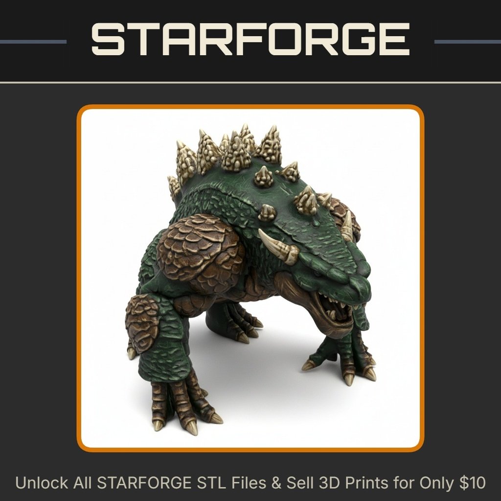 28mm Ancient Fantasy Spiked Crocodile Monster with Scales and Horns StarForge Kits 3D Print STL File