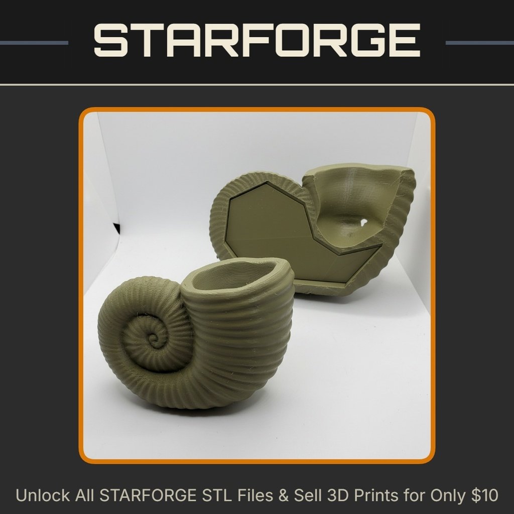 Prehistoric Sea Snail Shell Vase with Hidden Compartment for Hiding Valuables (Requires Pausing During Print) StarForge Kits 3D Print STL File