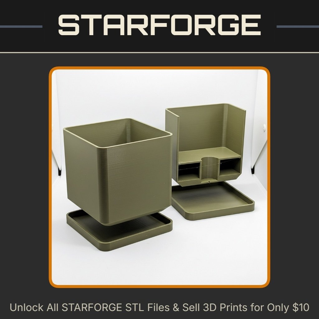 Simple Square Self-Watering Planter with Hidden Compartment for Valuables (Requires Pausing During Print) StarForge Kits 3D Print STL File