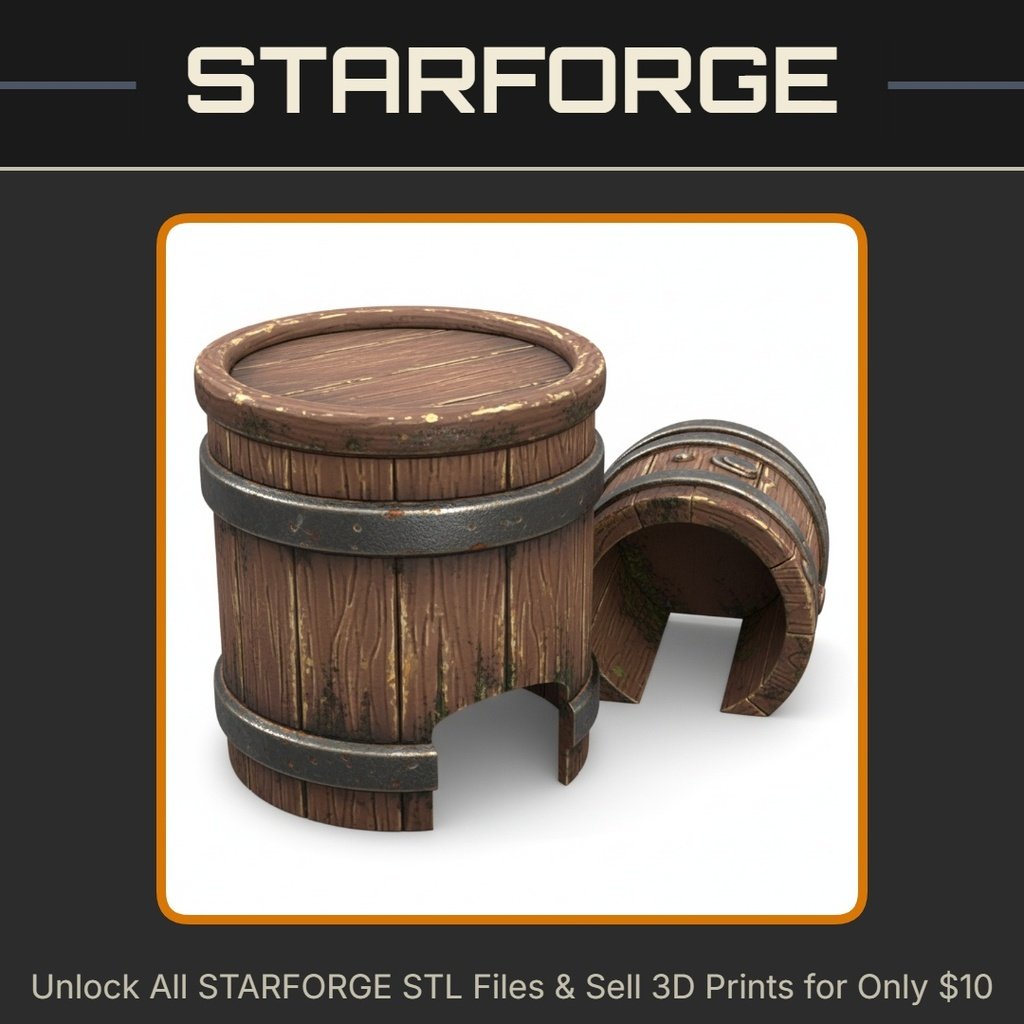 Barrel Themed Pet Hideout for Small Animals and Reptiles StarForge Kits 3D Print STL File