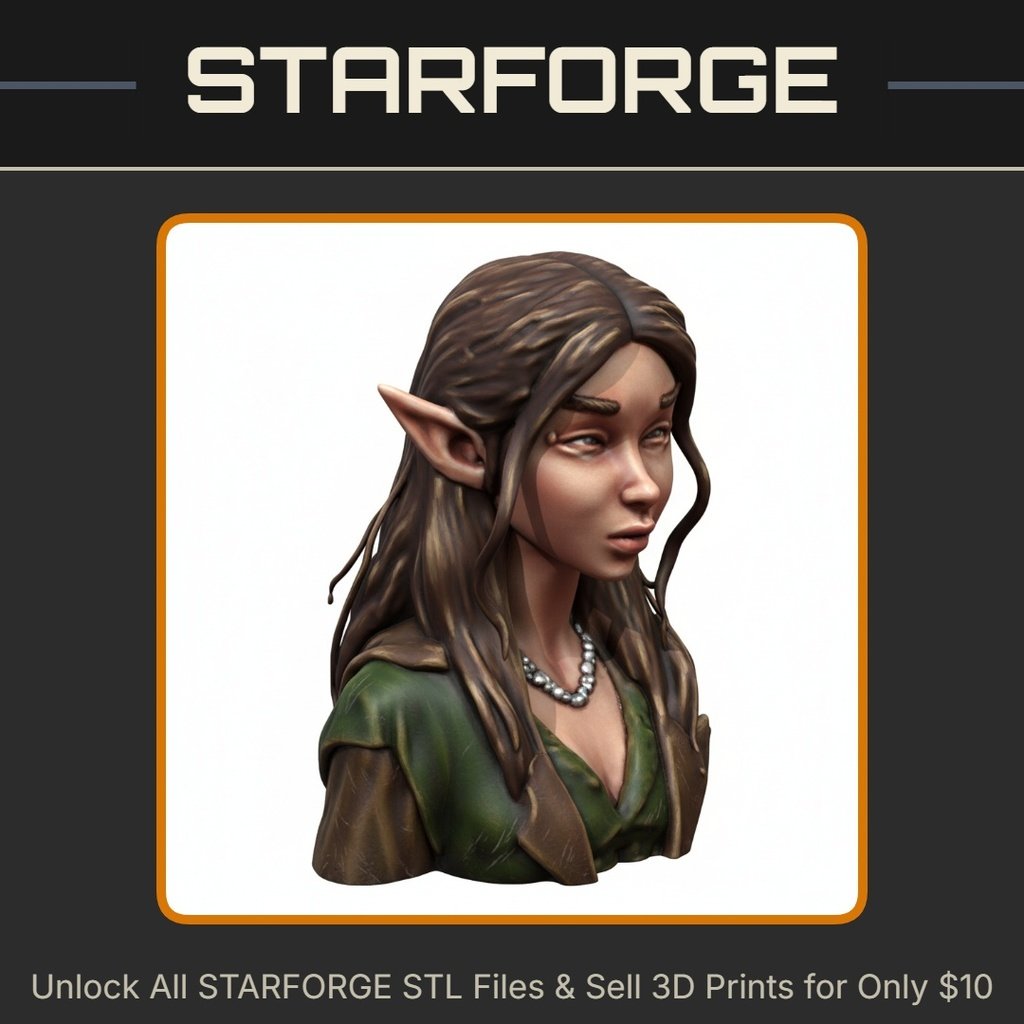 1/4 Scale Elegant Elf Maiden Bust for Fantasy Decor StarForge Kits 3D Print STL File