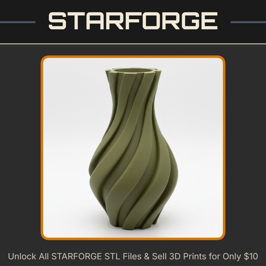 Elegant Swirling Planter with Curved Ribbed Design StarForge Kits 3D Print STL File