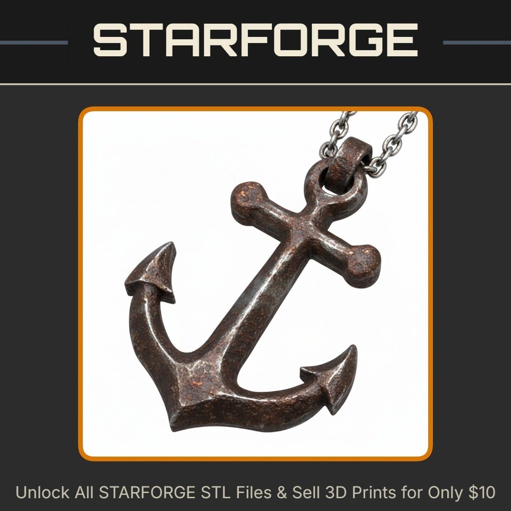 Rusty Anchor Pendant Necklace for Nautical Fashion StarForge Kits 3D Print STL File