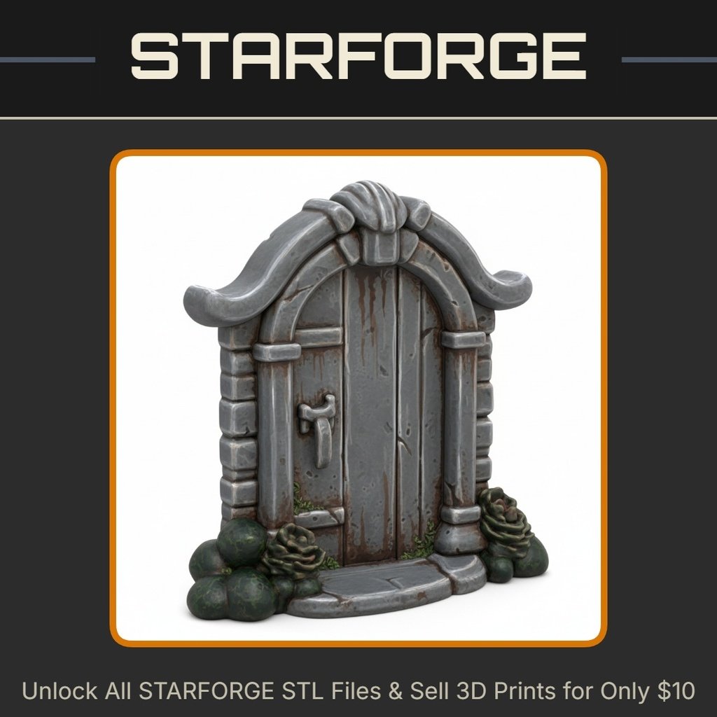 Enchanted Fairy Cottage Door with Stone Details and Flowers StarForge Kits 3D Print STL File