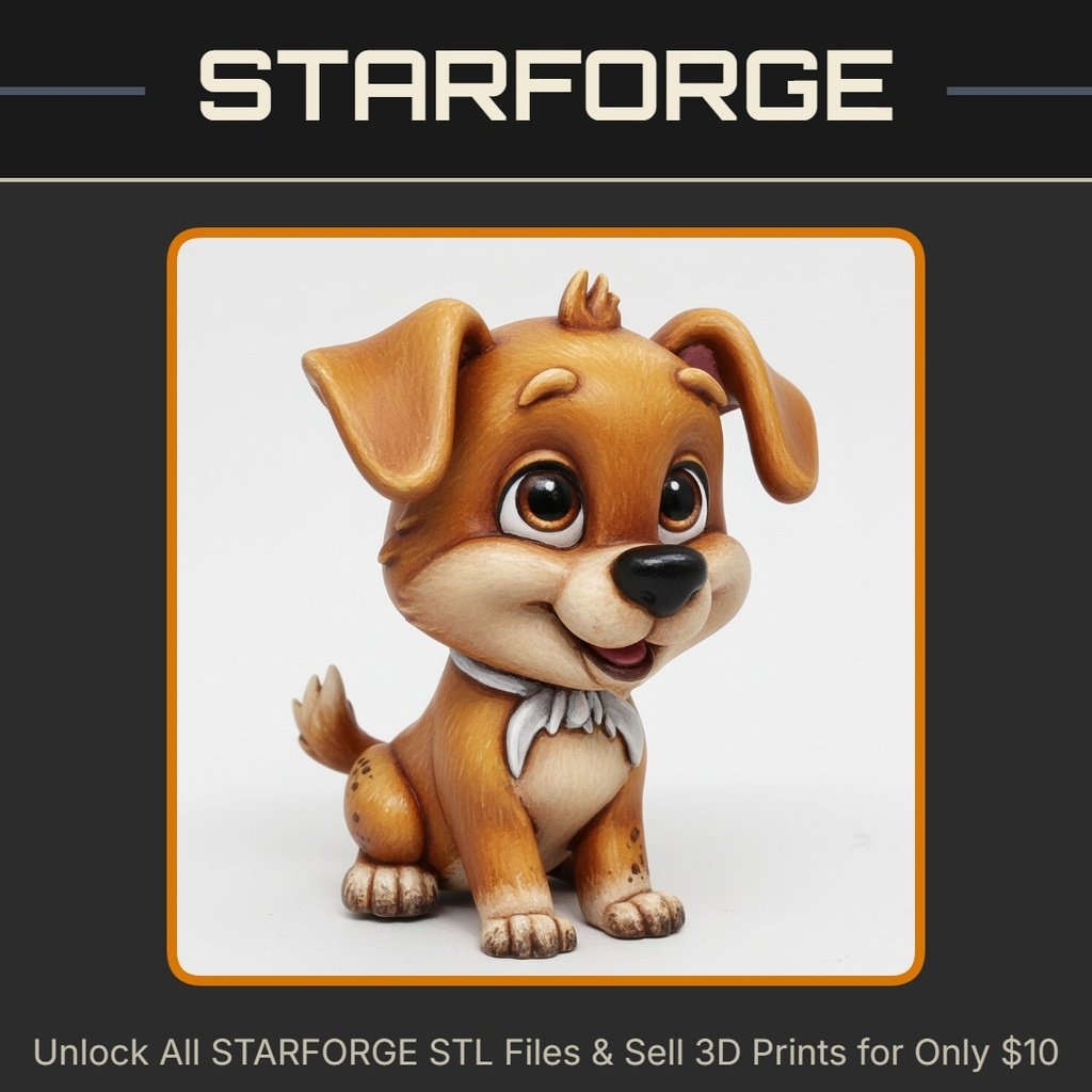Adorable Sitting Puppy Figurine with Playful Expression StarForge Kits 3D Print STL File
