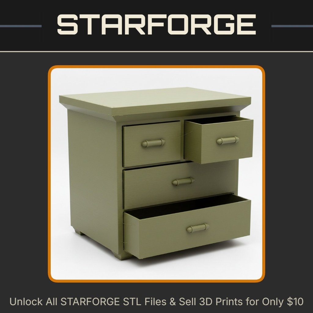 Bedside Drawer Style Desk Organizer with Pull-Out Drawer for Coins and Trinkets StarForge Kits 3D Print STL File