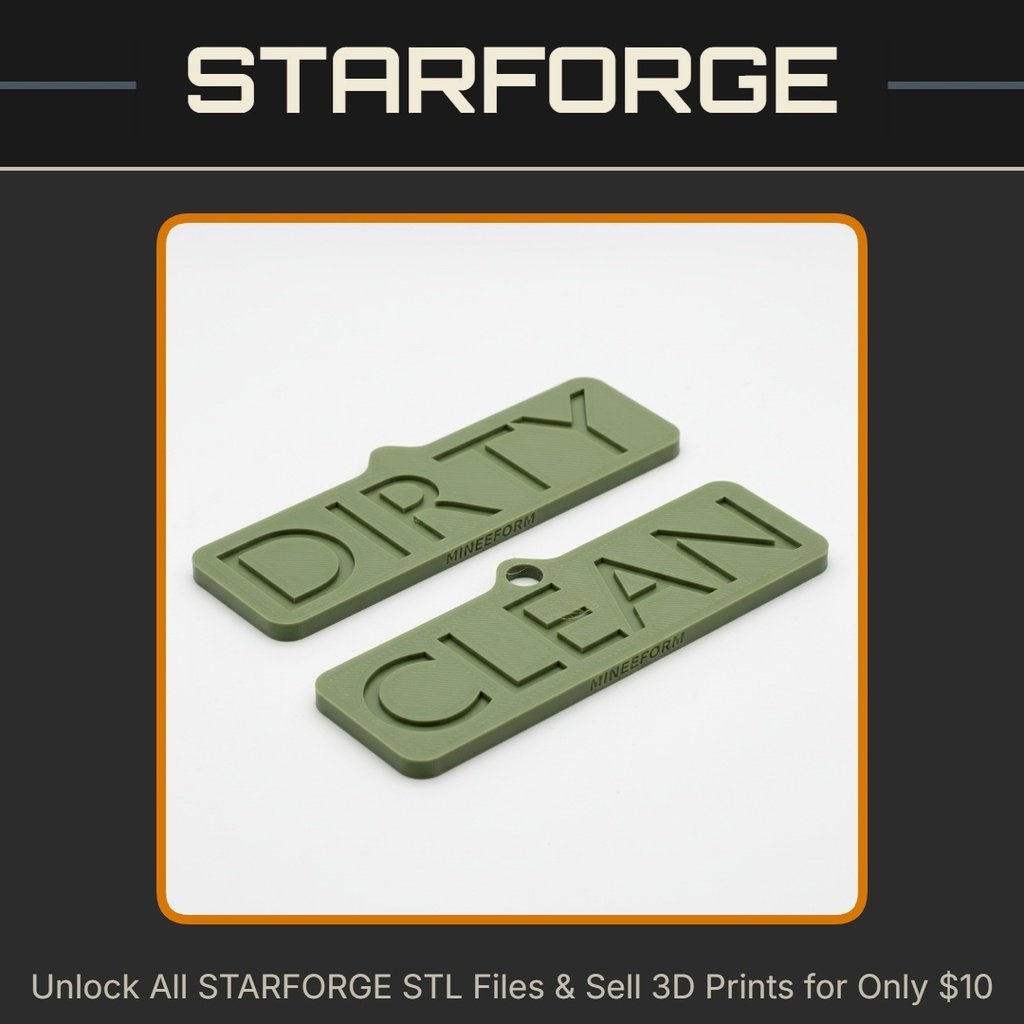 Dishwasher Clean Dirty Sign with 8mm x 2mm Magnet StarForge Kits 3D Print STL File