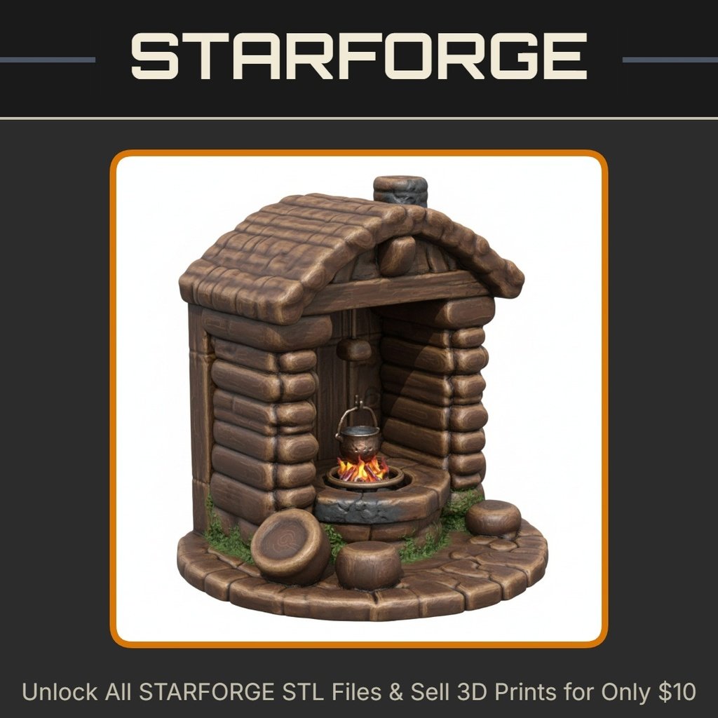 28mm DND Cozy Cabin Campfire for Cooking StarForge Kits 3D Print STL File