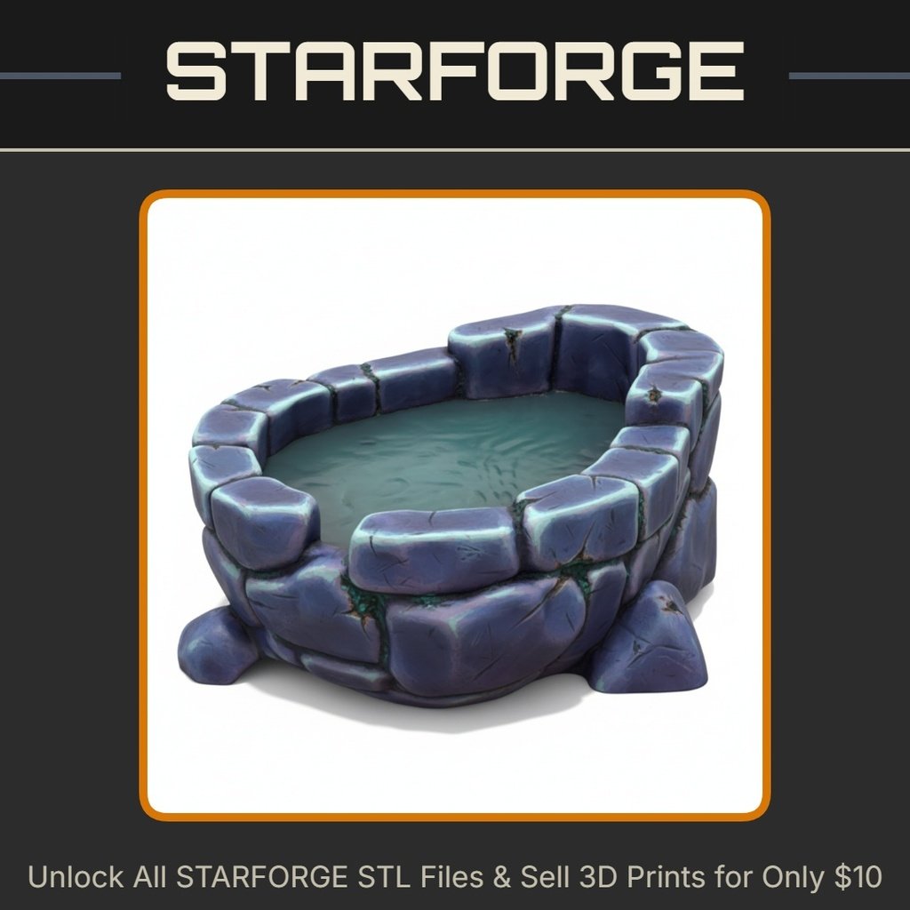 28mm DND Fantasy Terrain Rustic Stone Bath Water Basin StarForge Kits 3D Print STL File