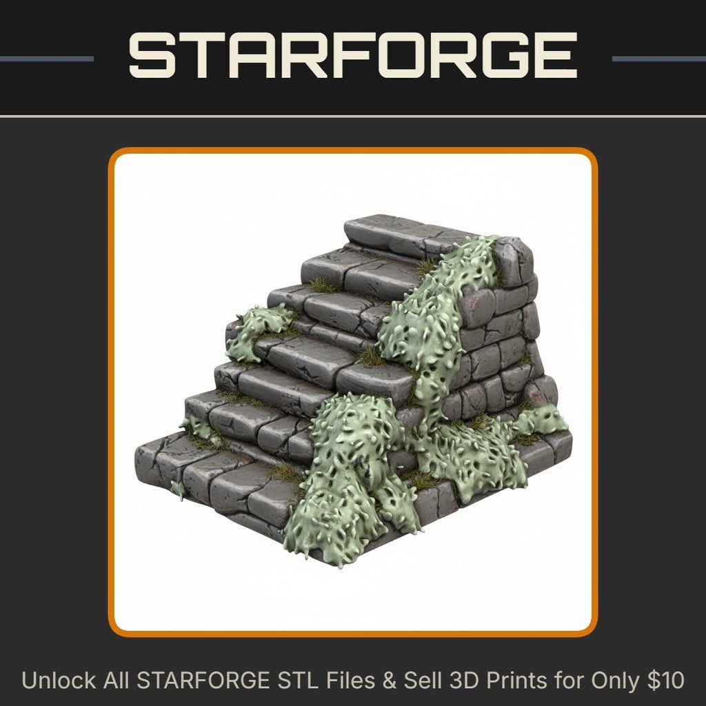 28mm DND Fantasy Terrain Weathered Mossy Stone Steps StarForge Kits 3D Print STL File