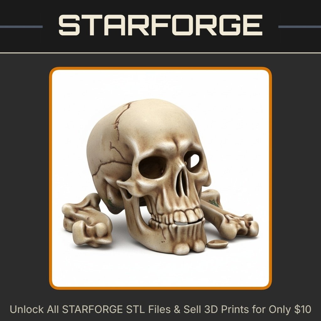 28mm DND Sinister Skull with Crossbones of Fallen Giant StarForge Kits 3D Print STL File