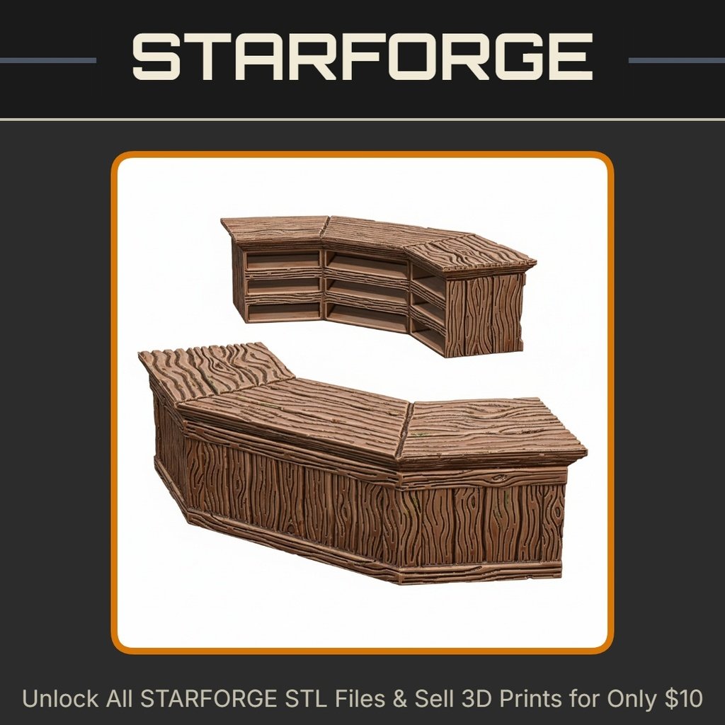 28mm DND Tavern Bar Countertop Fantasy Terrain Miniature for Tabletop Gaming StarForge Kits 3D Print STL File
