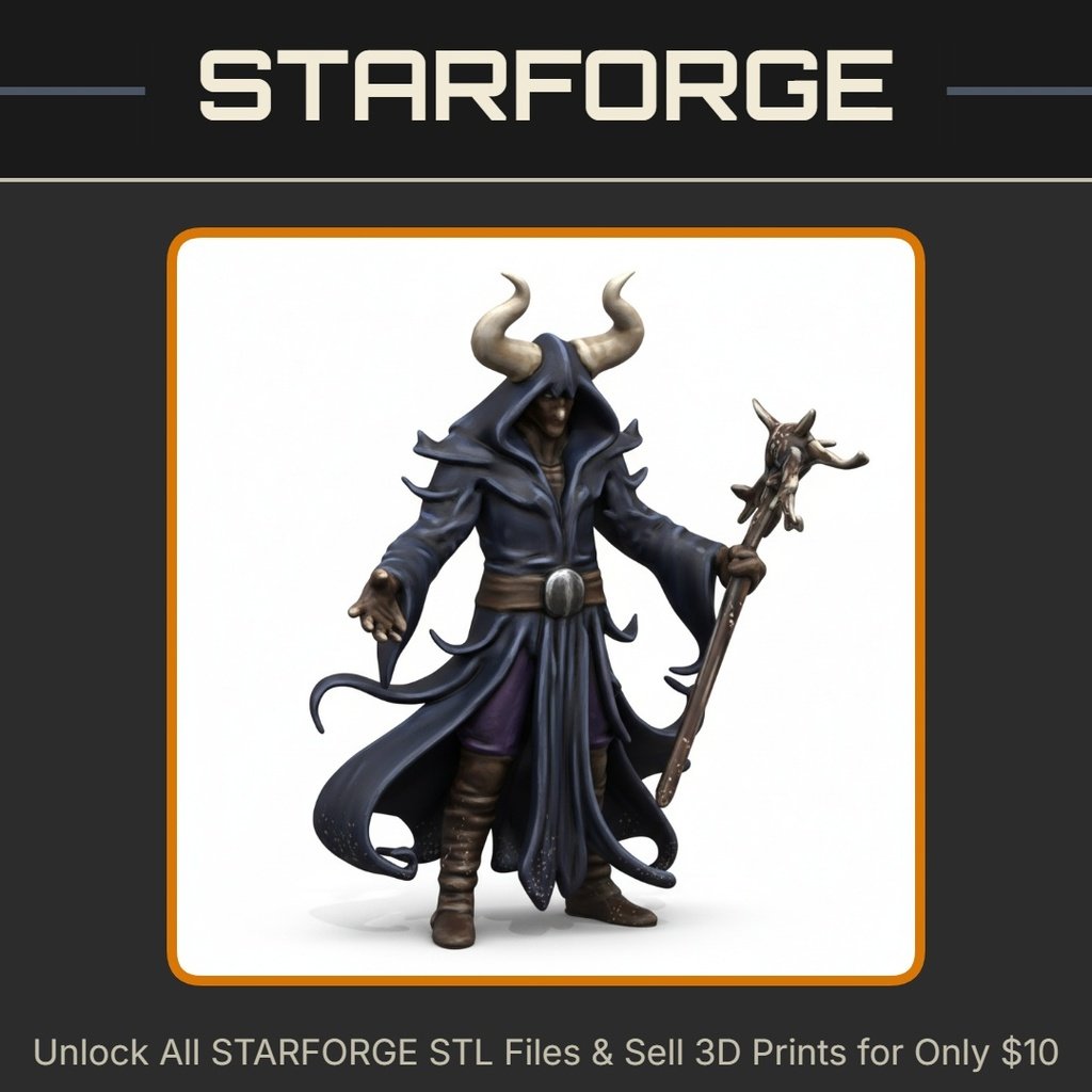 28mm DND Arcane Spellcaster Sorcerer with Horns Fantasy Mini StarForge Kits 3D Print STL File