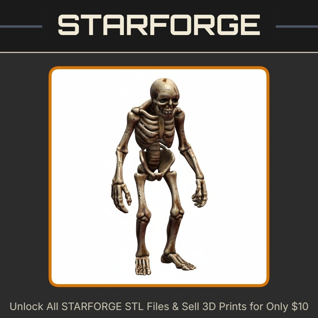 28mm DND Fantasy Mini Classic Undead Skeleton Figure StarForge Kits 3D Print STL File