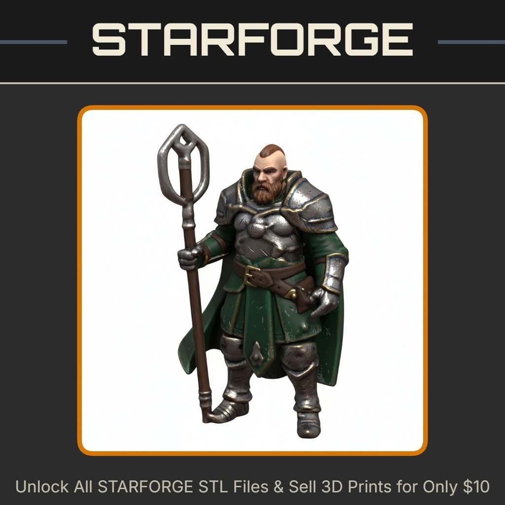 28mm DND Heavy Armored Cleric with Staff Fantasy Miniature StarForge Kits 3D Print STL File