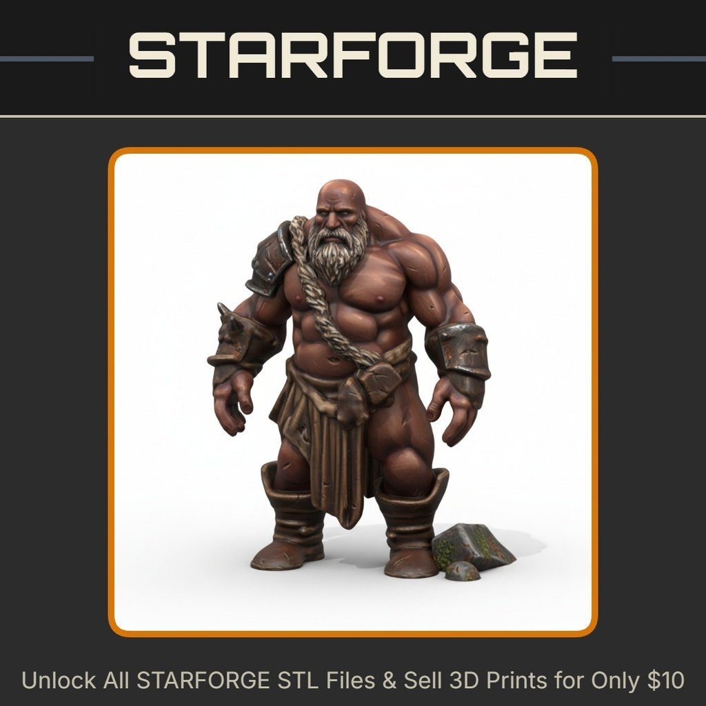 28mm DND Mighty Giant Bearded Barbarian Sturdy Warrior StarForge Kits 3D Print STL File