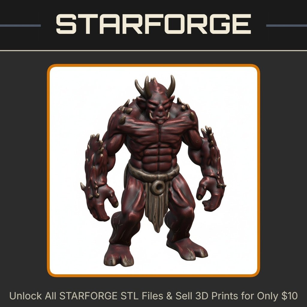 28mm DND Mighty Horned Demon Brute Fantasy Miniature StarForge Kits 3D Print STL File