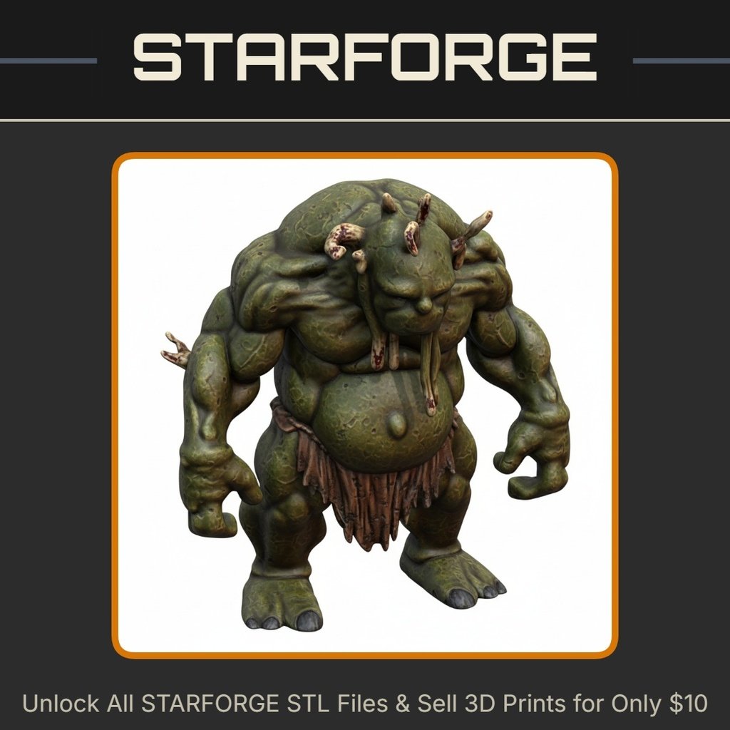 28mm DND Terrifying Ogre with Deformed Tentacle Face Miniature StarForge Kits 3D Print STL File