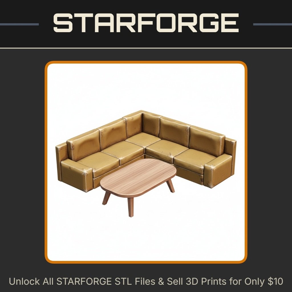 1/24 Scale Model Living Room Set with Leather Sofa and Coffee Table StarForge Kits 3D Print STL File