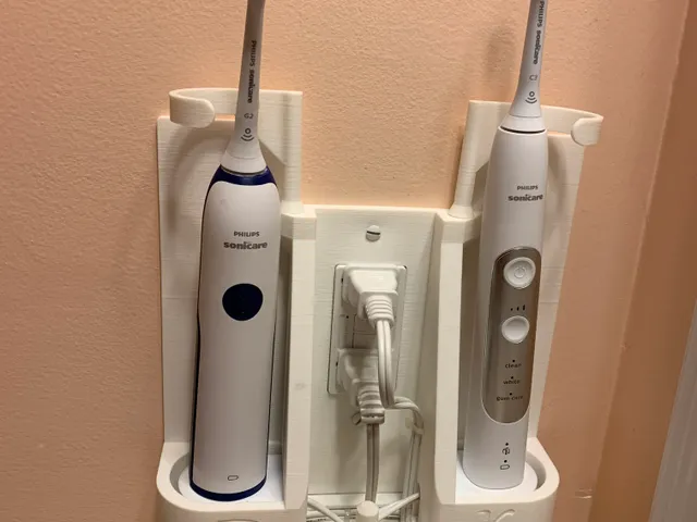 Sonicare Stand with Waterpik Attachments and Toothpaste Hanger over GFCI
