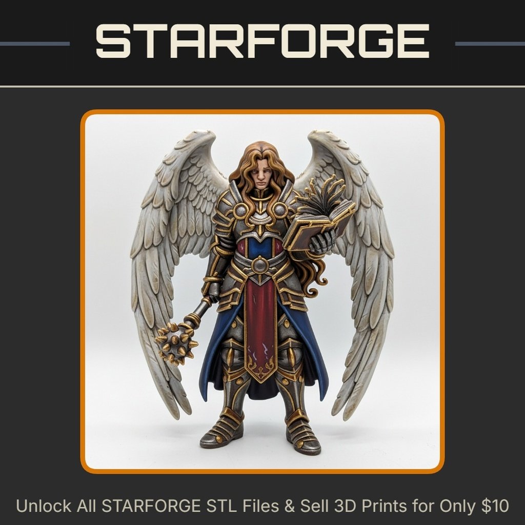 28mm DND Angel Warrior Wings Armor Mace Spellbook Celestial Guardian StarForge Kits 3D Print STL File
