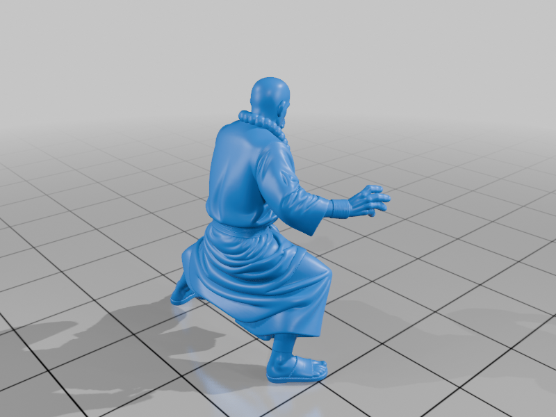 28mm DND Monk Martial Artist Robes Beaded Necklace Fighting Stance Bald Head StarForge Kits 3D Print STL File