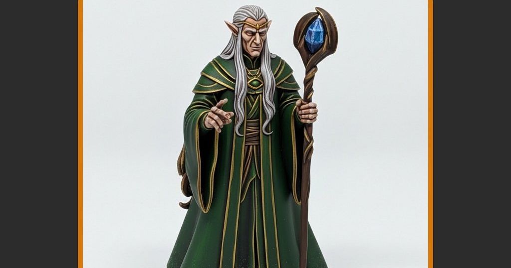 28mm DND Elf Wizard Long Robe Staff Casting Spell Mystical Gem StarForge Kits 3D Print STL File by StarForge | Download free STL model | Printables.com - 3D model önizlemesi