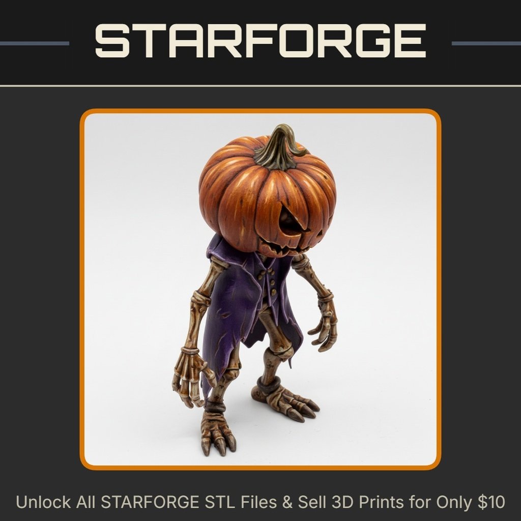 28mm Pumpkin Headed Creature Skeletal Hands Tattered Cloak Creepy Stance StarForge Kits 3D Print STL File