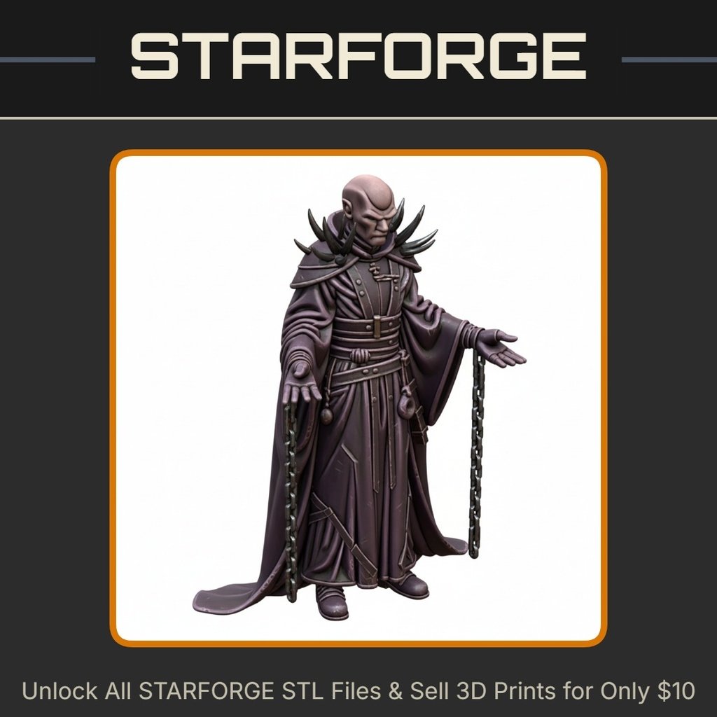 28mm Ancient Sorcerer Robes Chains Bald Head Spiked Armor StarForge Kits 3D Print STL File