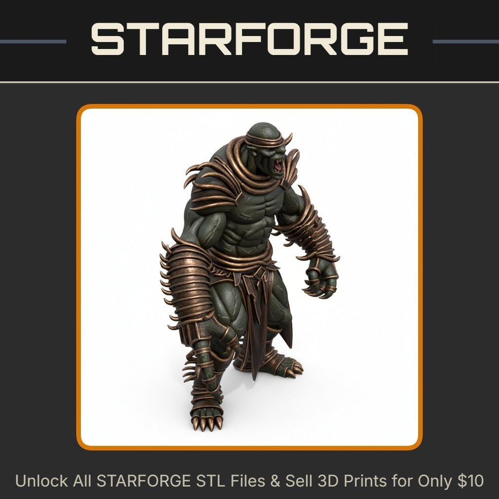 28mm Barbarian Warrior Spiked Armor Horned Helmet Muscular Stance StarForge Kits 3D Print STL File