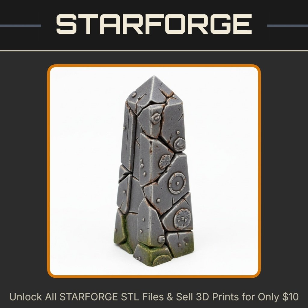 28mm Stone Obelisk Ancient Runes Engraved Monolith Weathered Surface StarForge Kits 3D Print STL File