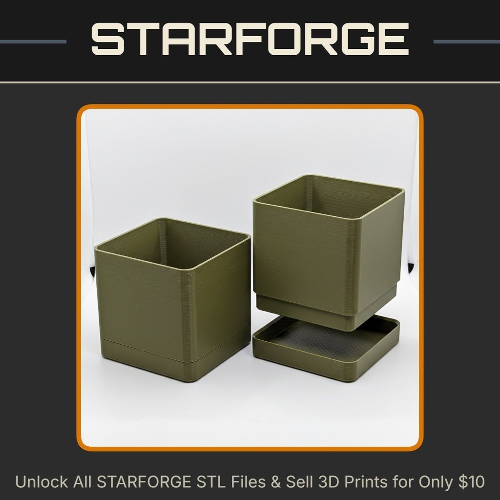 Minimalist Cube Self Watering Planter Simple Square Design Vase Mode StarForge Kits 3D Print STL File