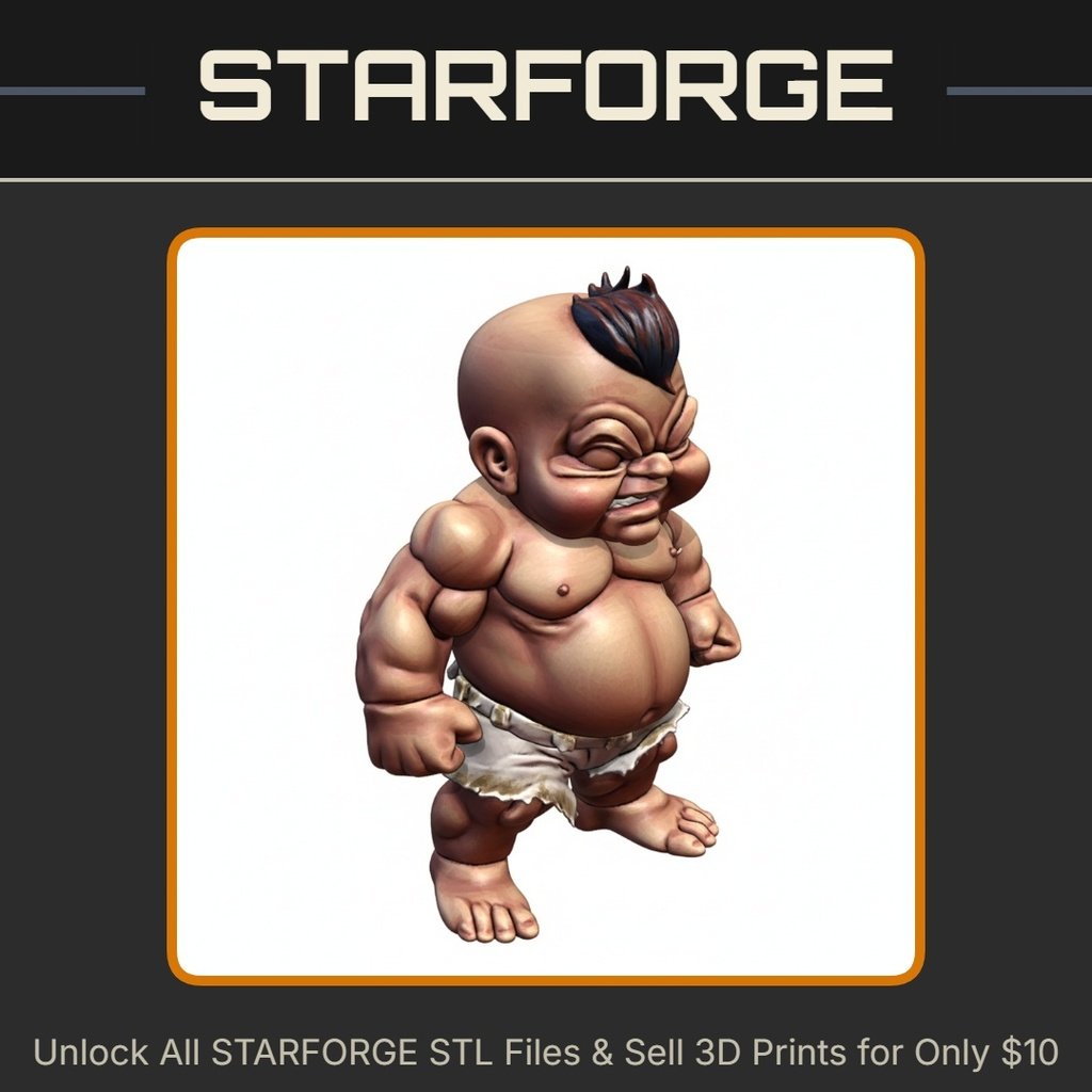 Chubby Baby Muscle Man Parody Figurine with Mohawk and Shorts StarForge Kits 3D Print STL File