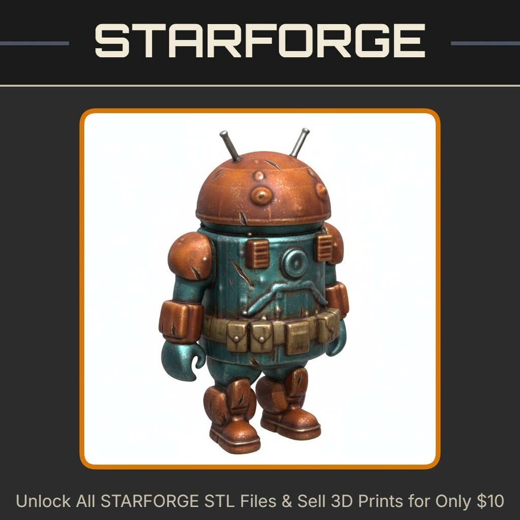 Cute Android Robot Toy Figure With Antennae And Rounded Features StarForge Kits 3D Print STL File