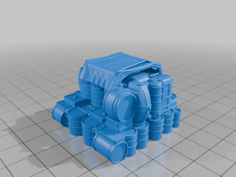 28mm WWII Military Supply Barrels and Crates Stack with Tarp Cover StarForge Kits 3D Print STL File