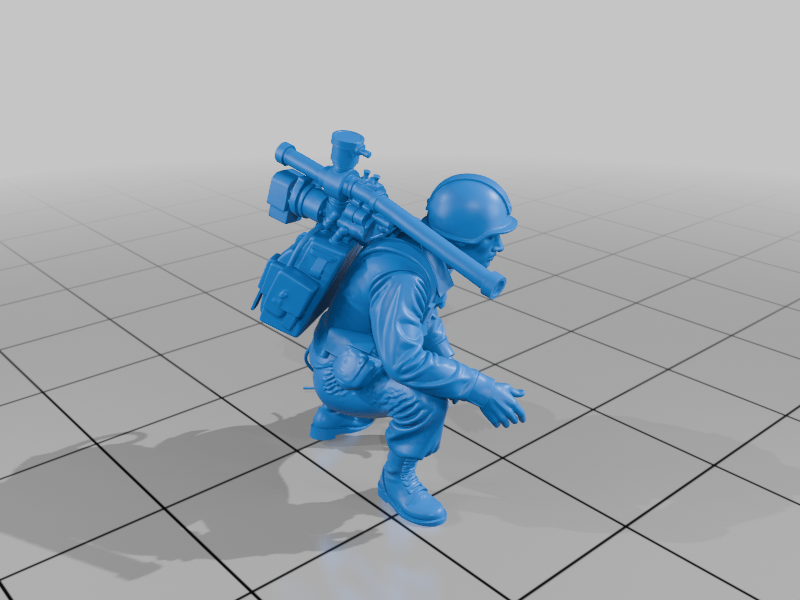28mm WW2 Soldier Crouching with Bazooka Backpack Tactical Gear StarForge Kits 3D Print STL File